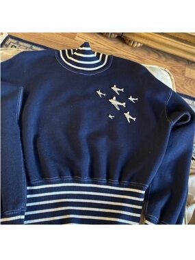 CHANEL Navy Turtleneck Sweater setwith Airplane Motif